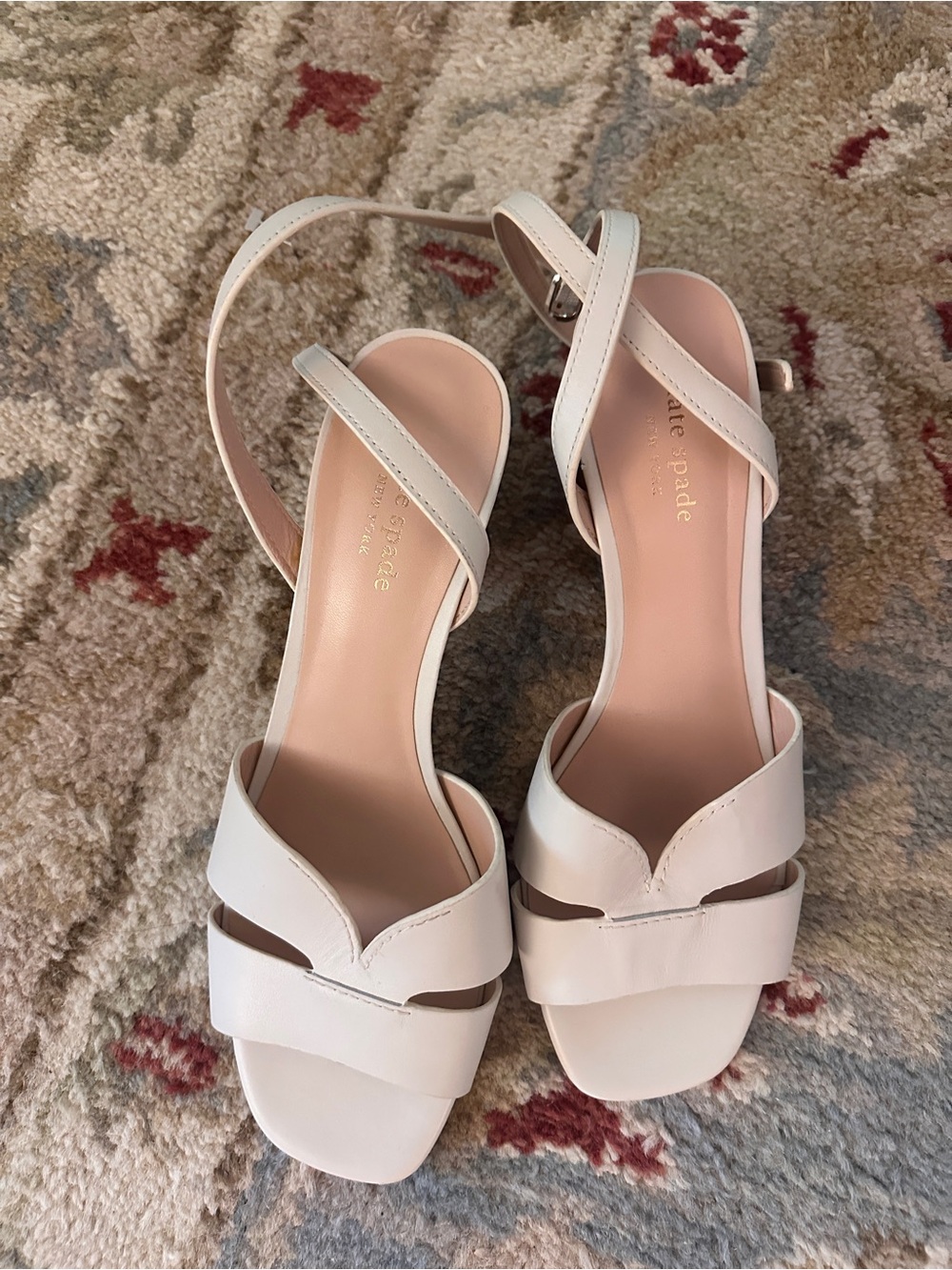 kate spade White Scalloped Strap Heeled Sandals